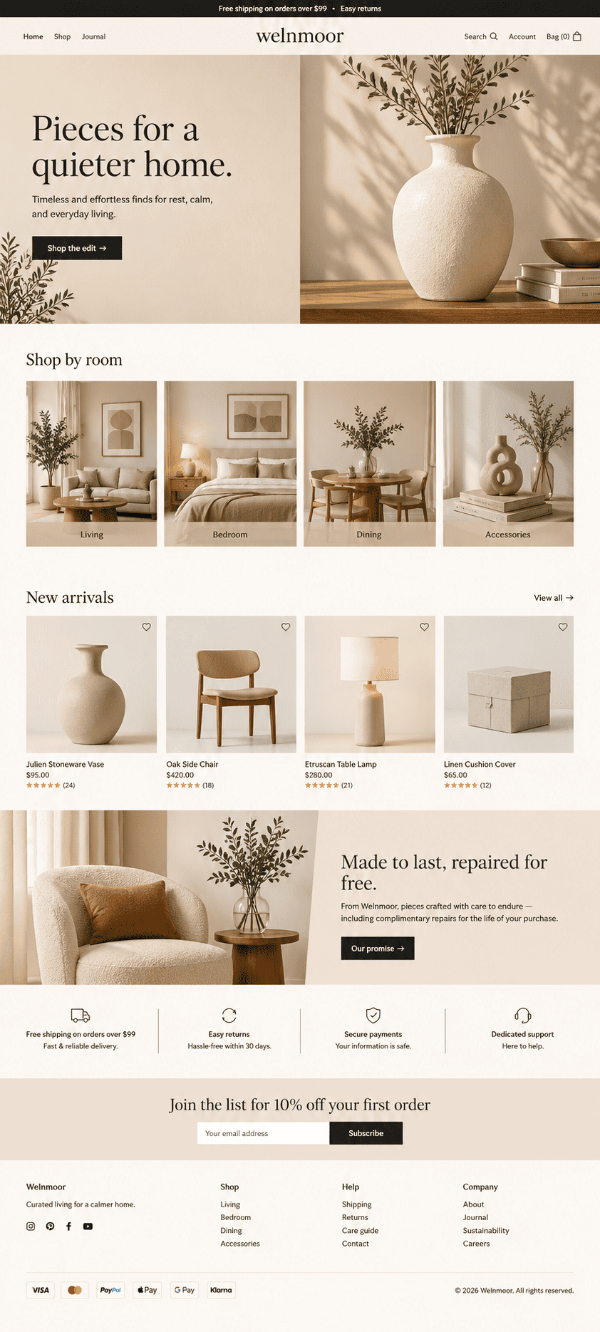 Modern Furniture & Home Decor E-commerce Website – Welnmoor
